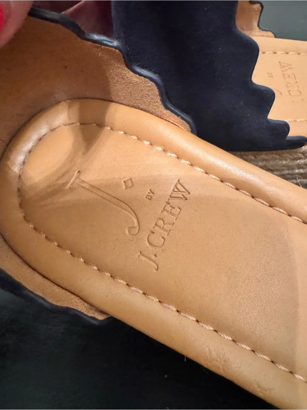 J. by J Crew Platform Suede Scalloped Flatform Espadrilles Wedge Sandal 8 Navy